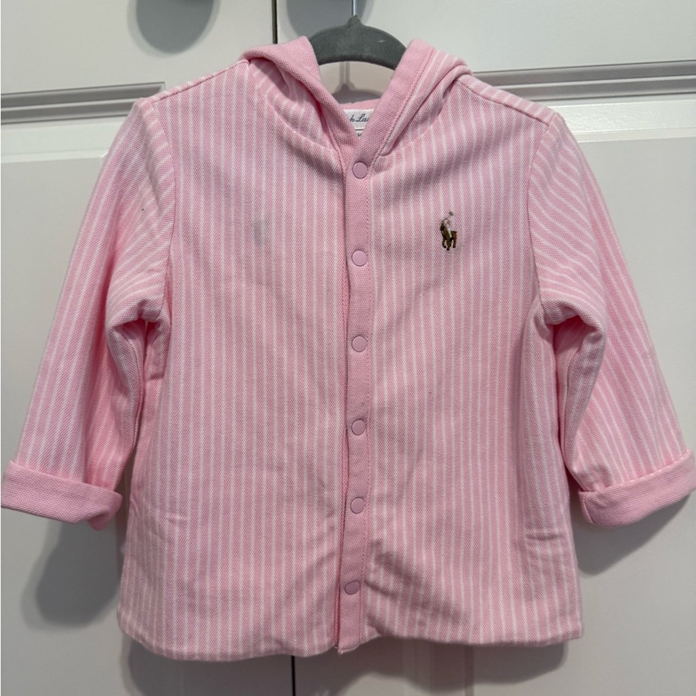 Ralph Lauren Pink and White Striped Reversible Kids Hoodie